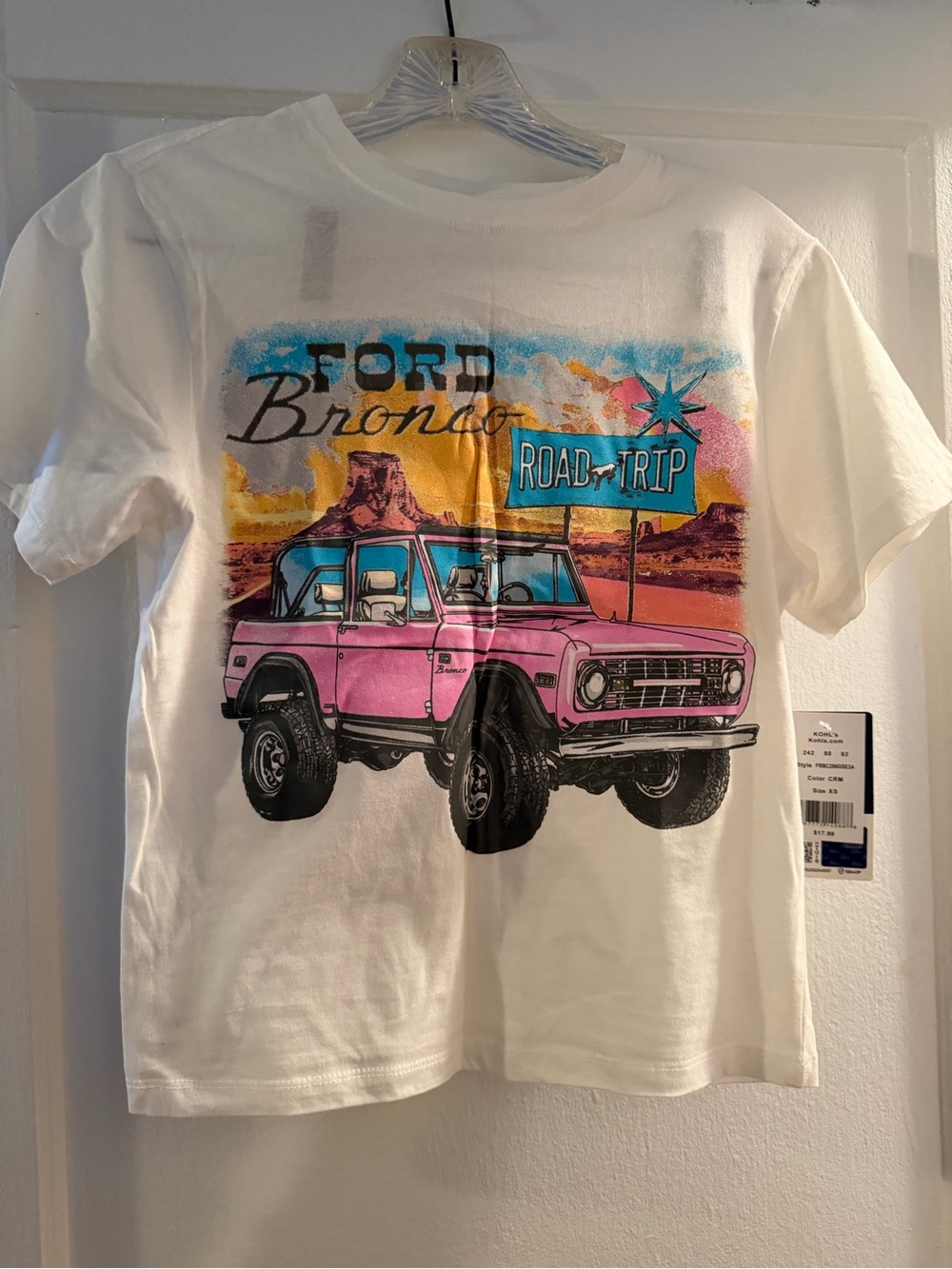Ford' Pink Bronco Road Trip Graphic Tee - White